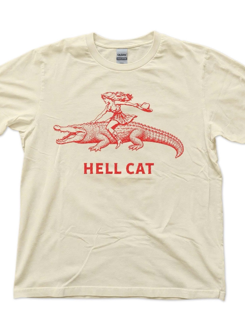 Gildan Cream Tee with Red 'Hell Cat' Graphic